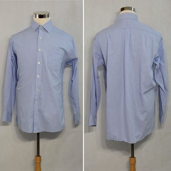 MICHAEL KORS Men’s Pen Striped Dress Shirt Size L 16 34/35 Blue Button Up LS - Picture 5 of 12